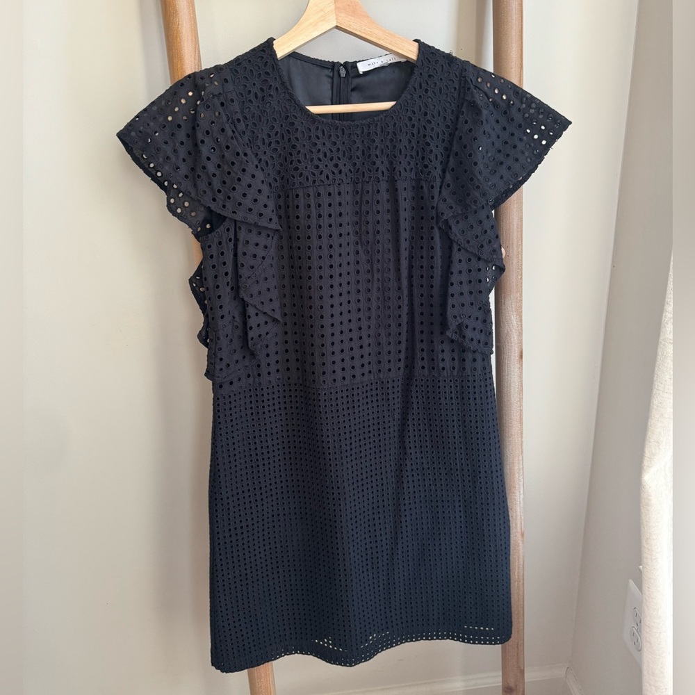 EUC Mika & Gali Black Eyelet Ruffled Dress XS
